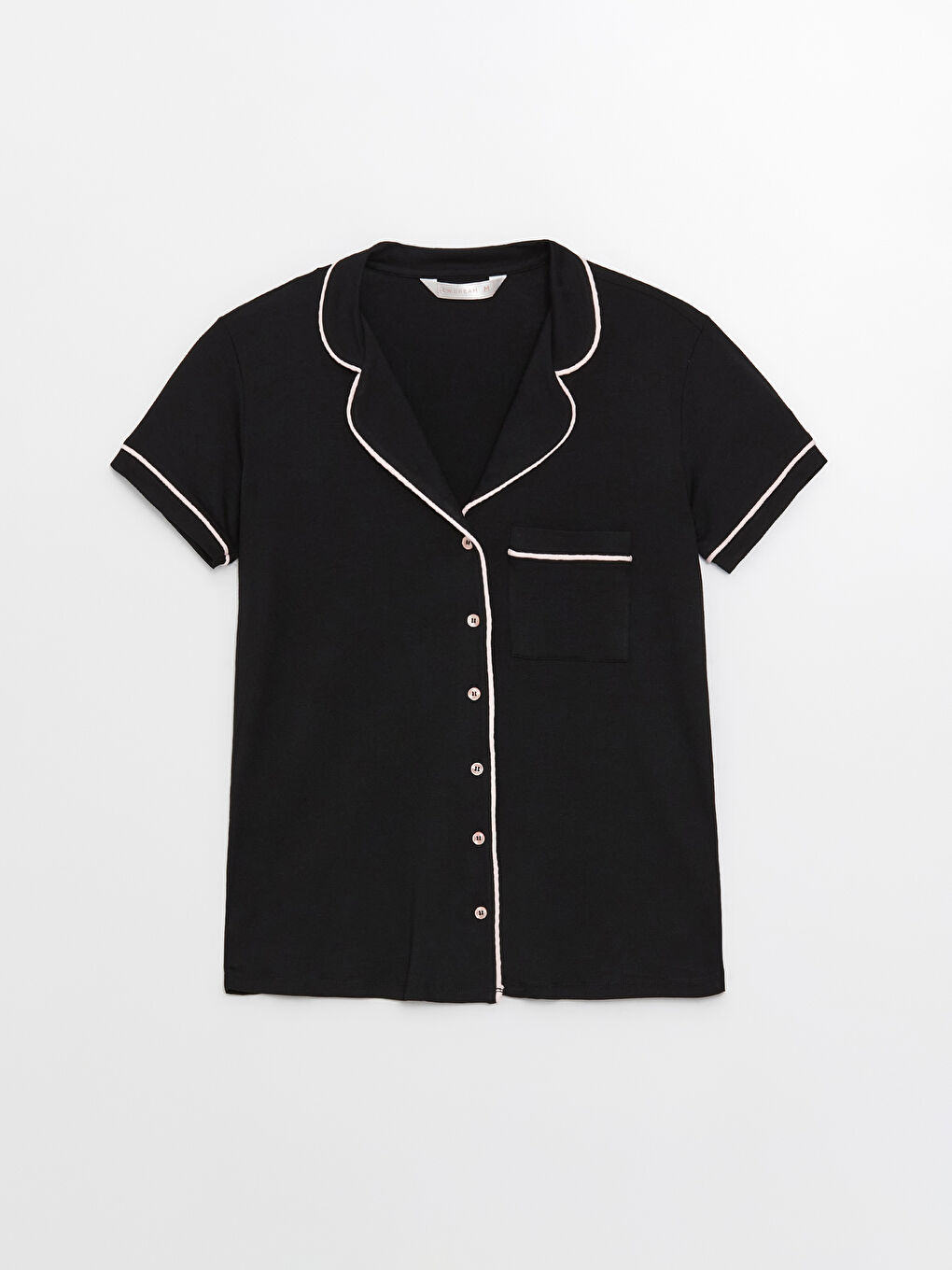 طقم بيجامة شورت بياقة قميص سادة كم قصير للسيدات-6