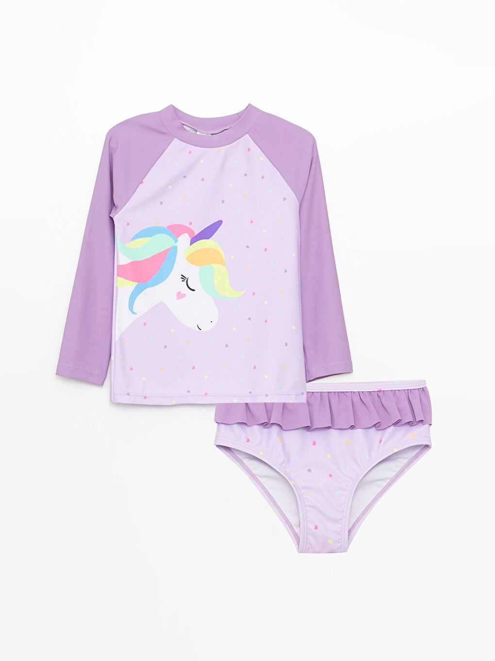 Crew Neck Long Sleeve Printed Baby Girl Swimsuit Set
