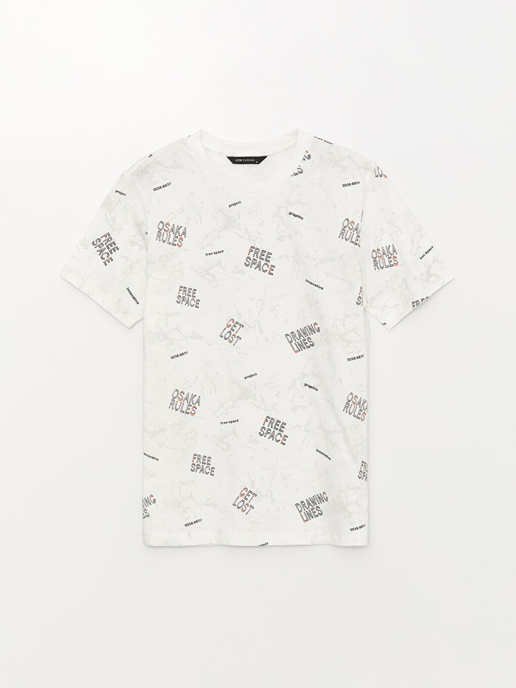 Beyaz Bisiklet Yaka Kısa Kollu Baskılı Penye Erkek Tişört-5