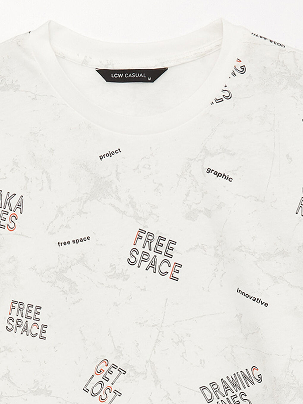 Beyaz Bisiklet Yaka Kısa Kollu Baskılı Penye Erkek Tişört-7