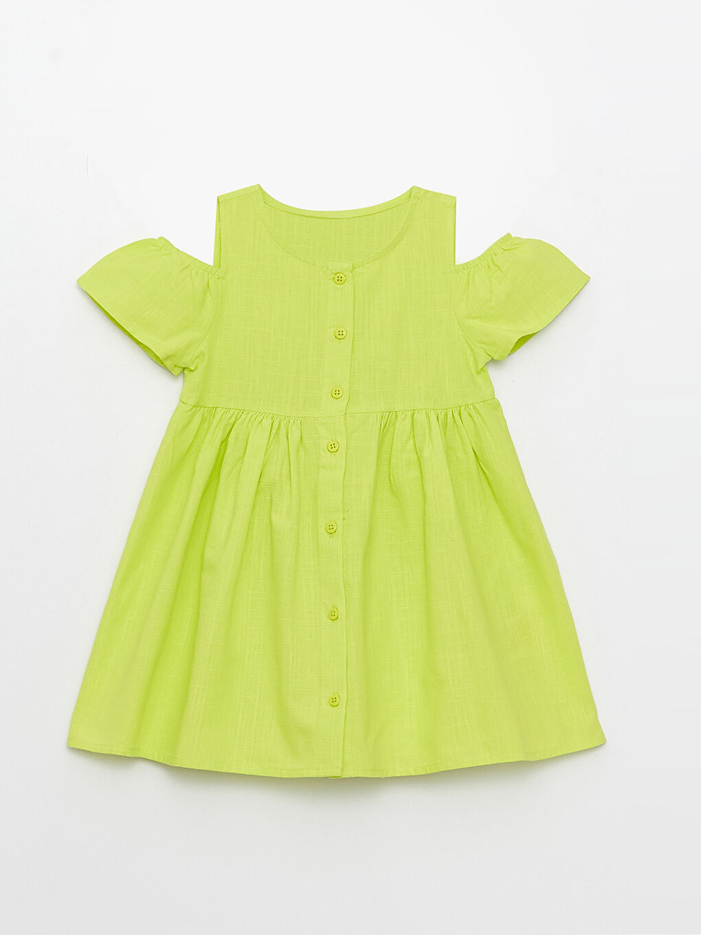 Yeşil Bisiklet Yaka Basic Pamuklu Kız Bebek Elbise