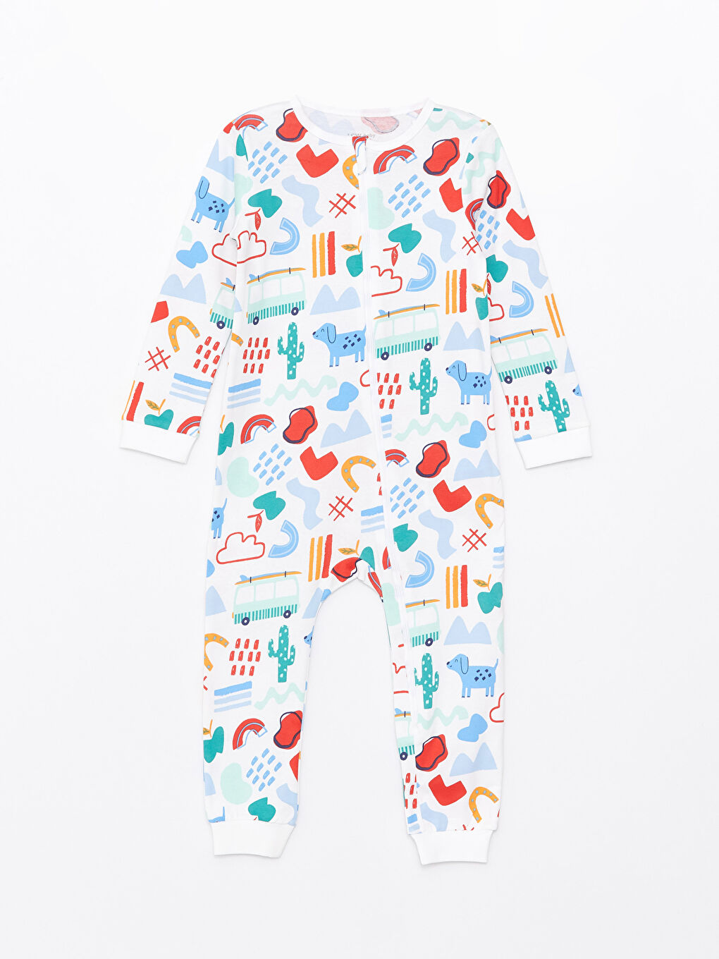 Beyaz Bisiklet Yaka Uzun Kollu Baskılı Erkek Bebek Tulum 3'lü-1
