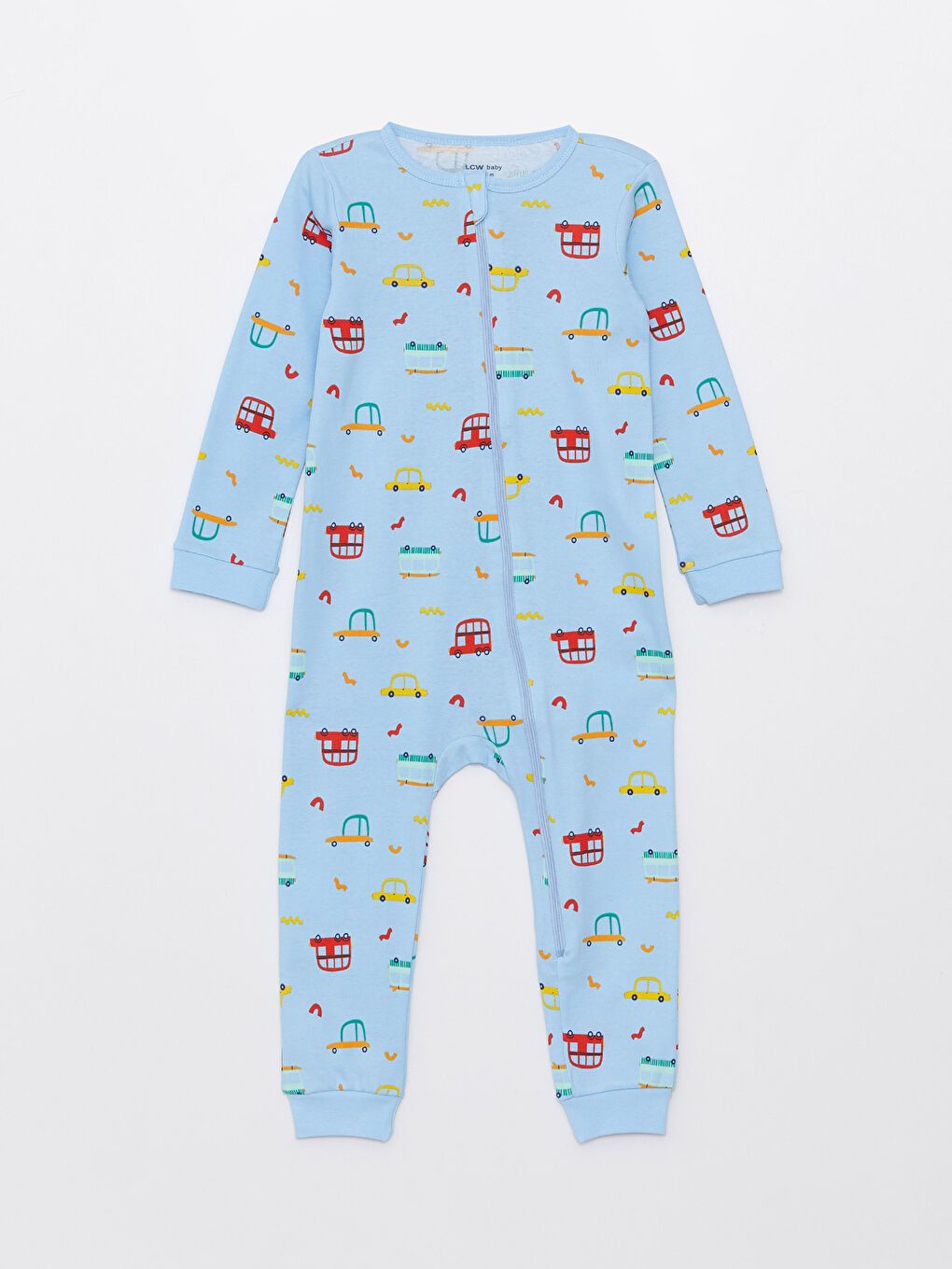 Beyaz Bisiklet Yaka Uzun Kollu Baskılı Erkek Bebek Tulum 3'lü-3