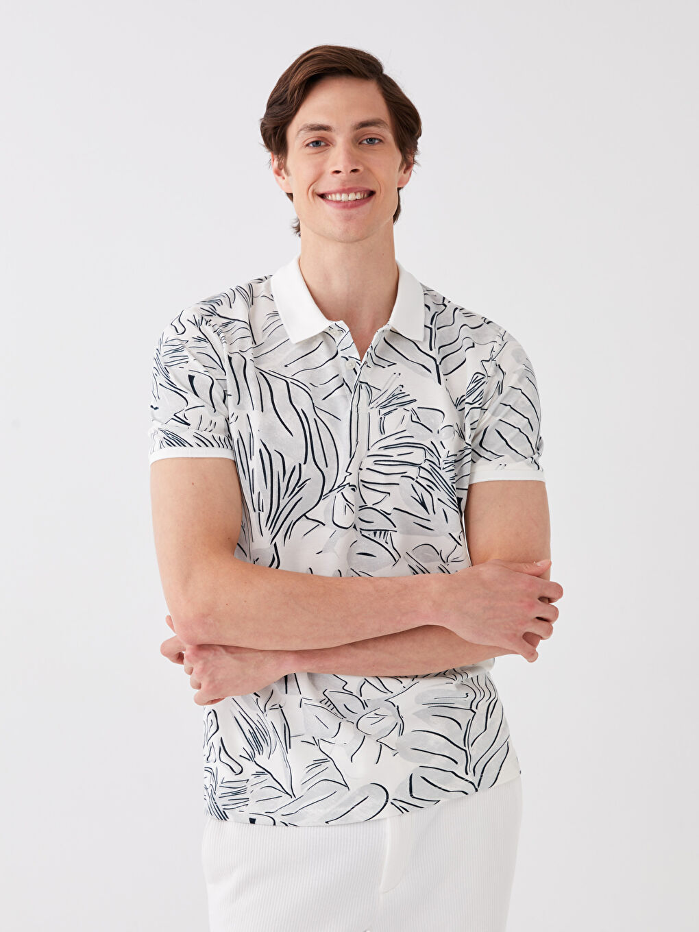 Gri Polo Yaka Kısa Kollu Desenli Pike Erkek Tişört