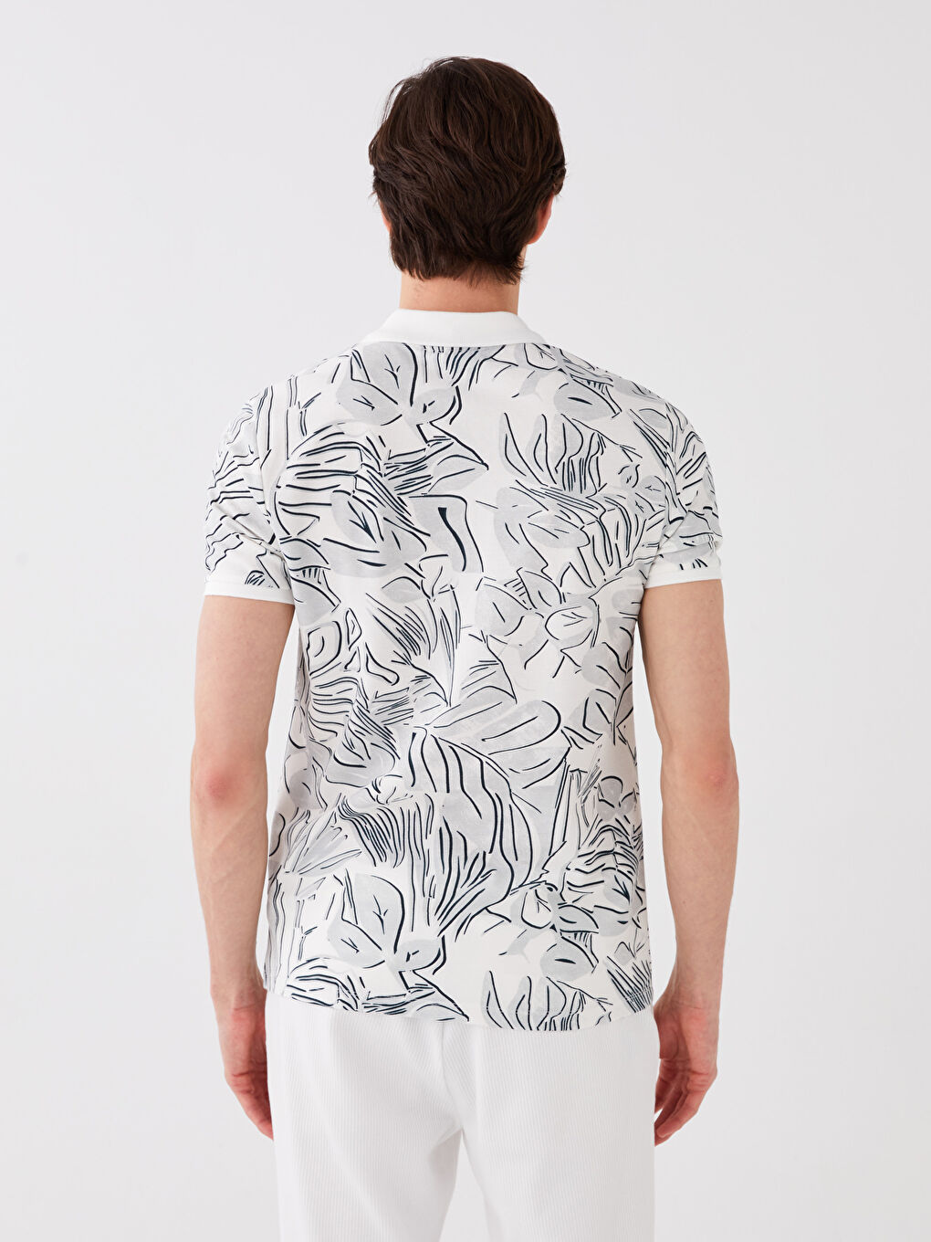 Gri Polo Yaka Kısa Kollu Desenli Pike Erkek Tişört-4