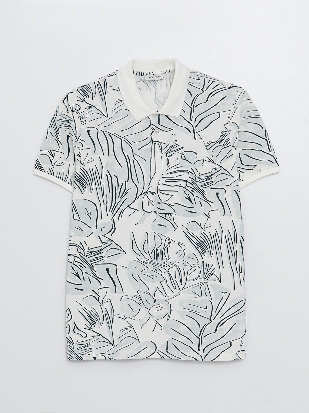 Gri Polo Yaka Kısa Kollu Desenli Pike Erkek Tişört-5