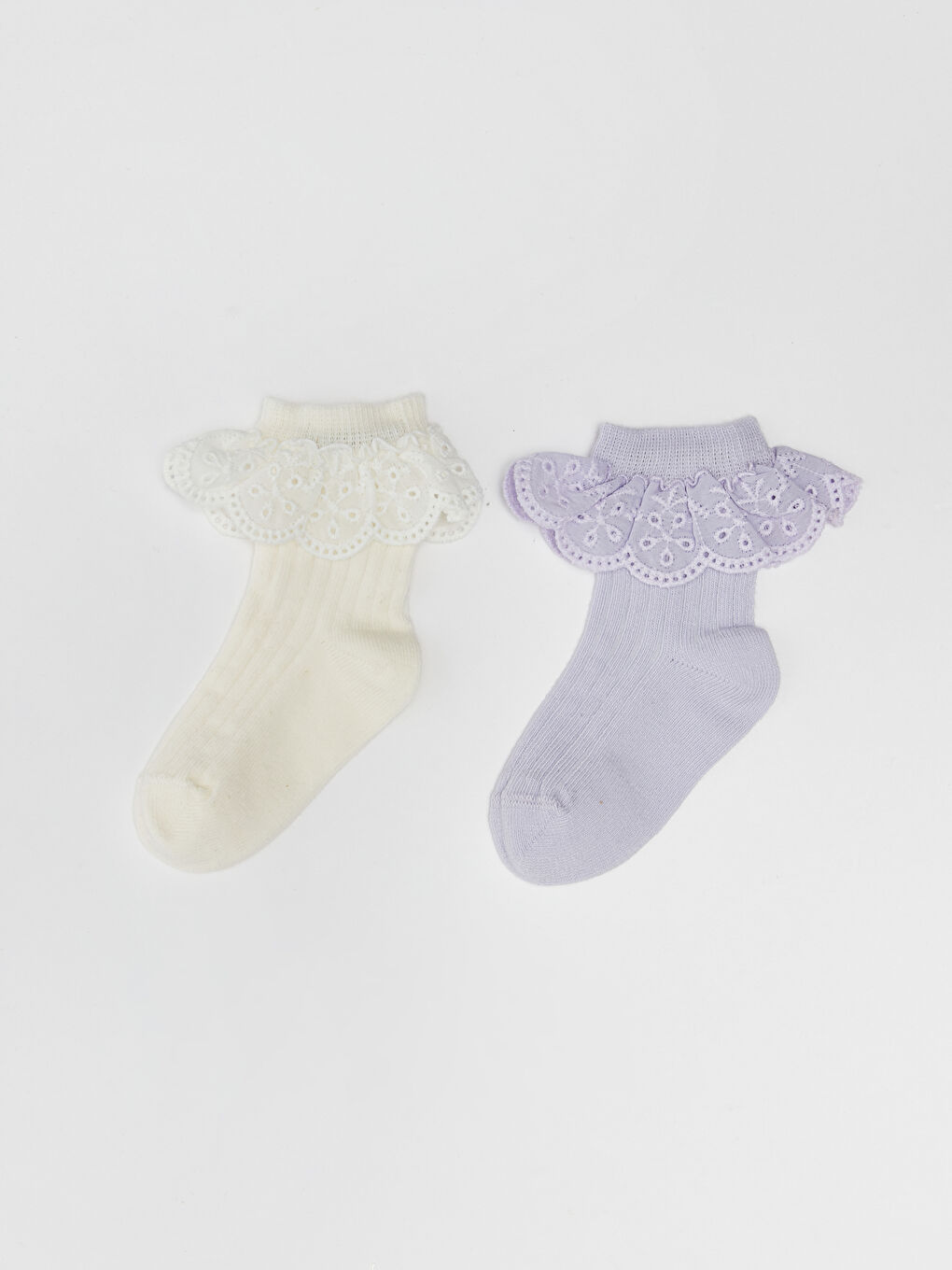 Beyaz Dantel Detaylı Kız Bebek Soket Çorap 2'li