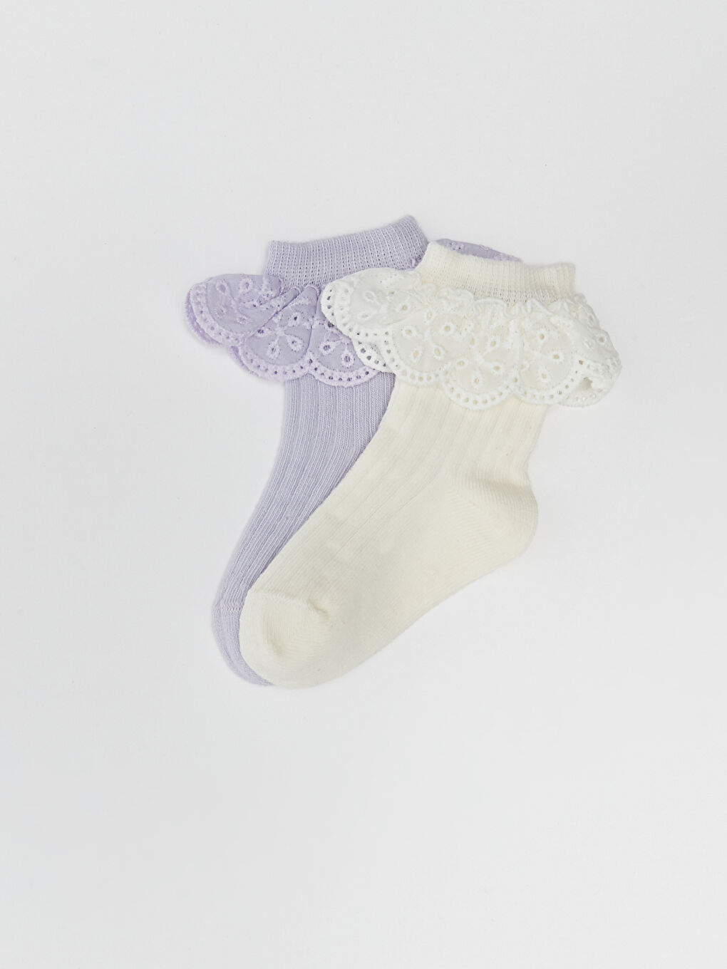 Beyaz Dantel Detaylı Kız Bebek Soket Çorap 2'li-1