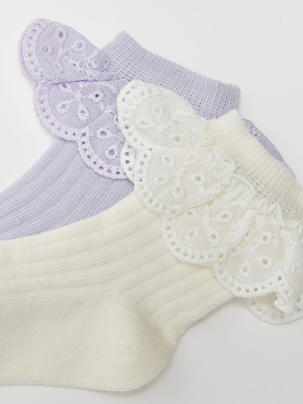 Beyaz Dantel Detaylı Kız Bebek Soket Çorap 2'li-2