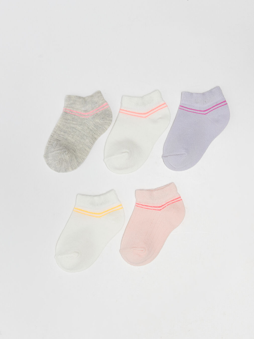 Beyaz Çizgili Kız Bebek Patik Çorap 5'li