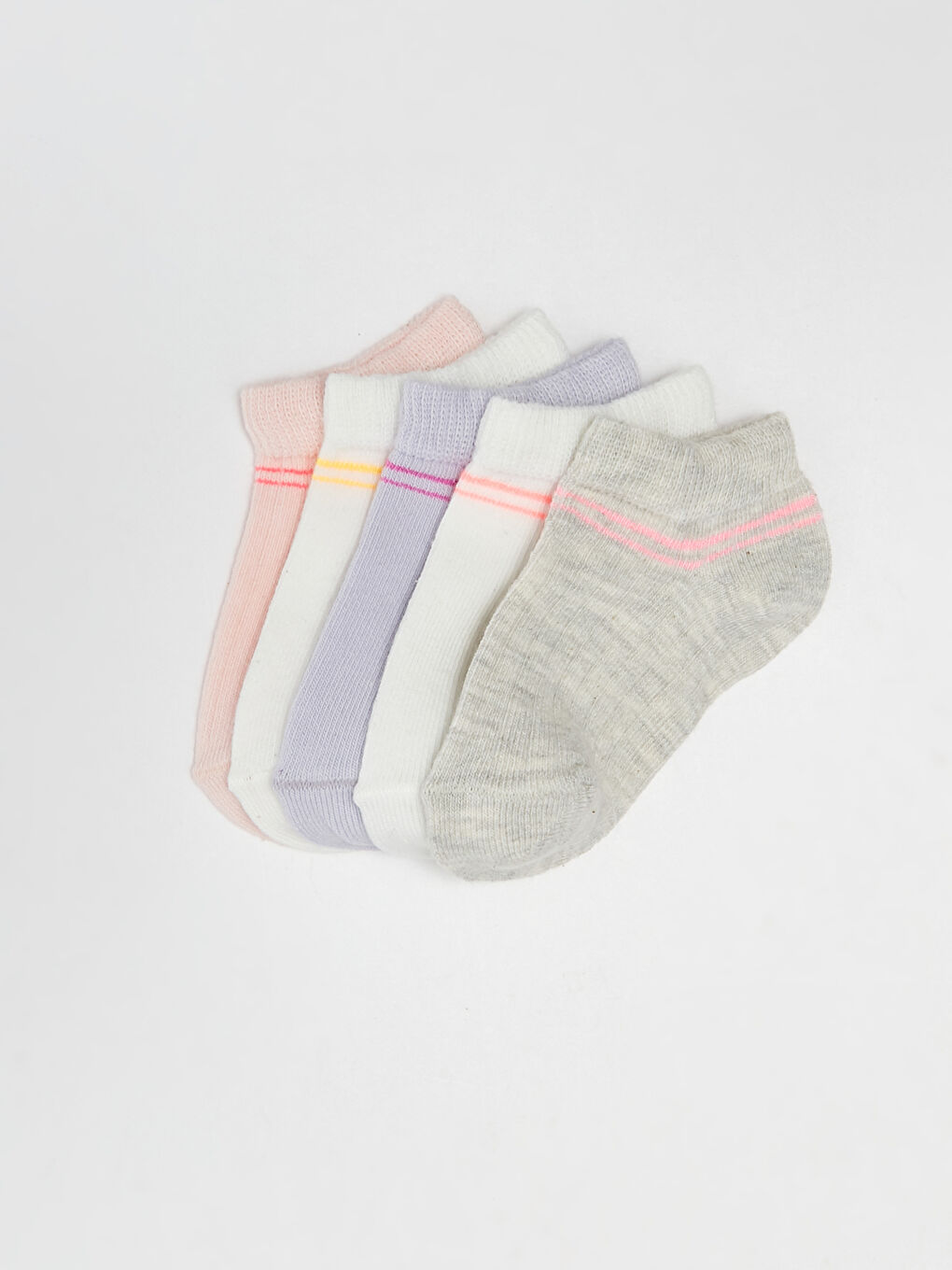 Beyaz Çizgili Kız Bebek Patik Çorap 5'li-1