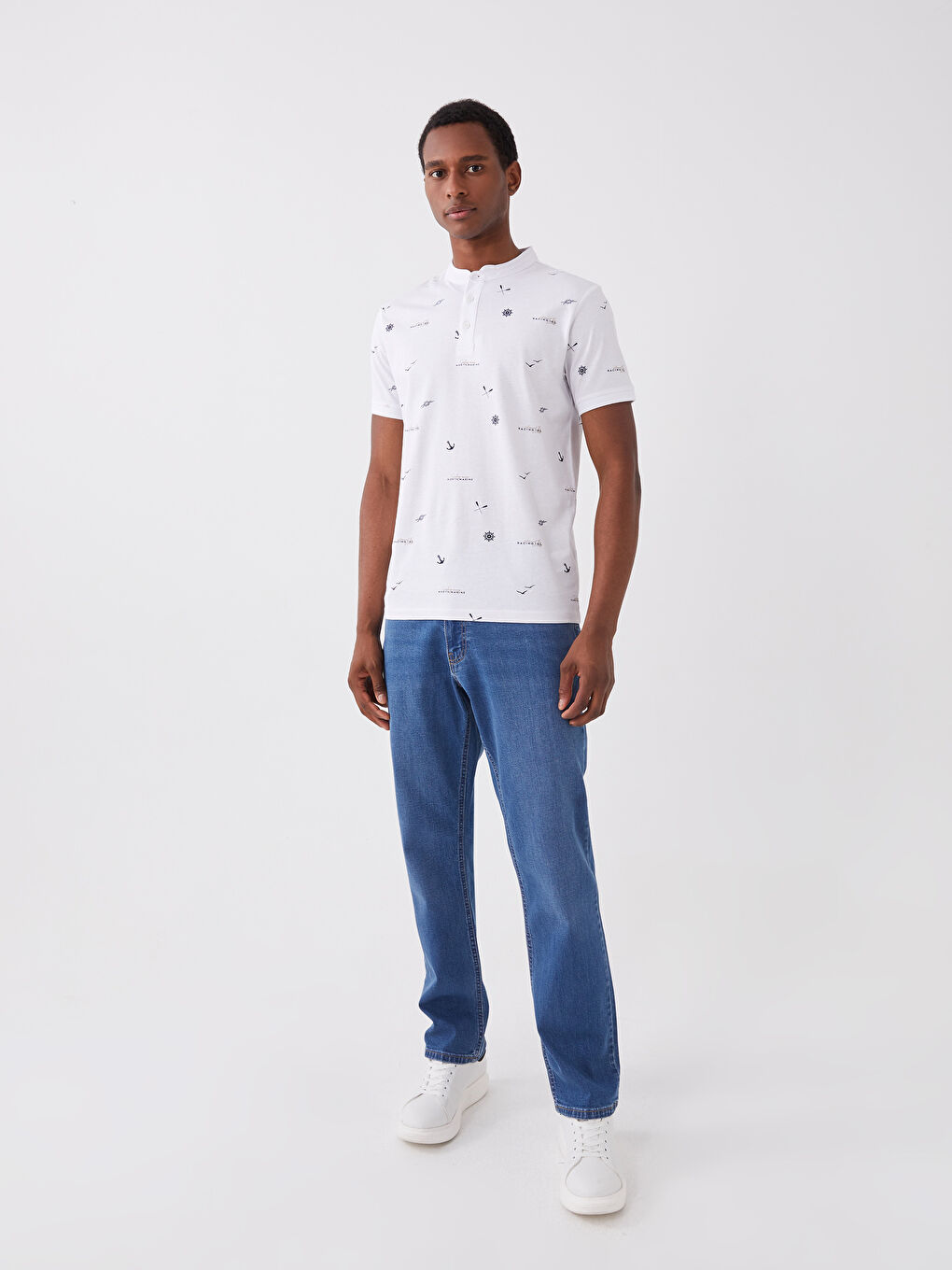 Grandad Collar Short Sleeve Patterned Men's T-Shirt-2