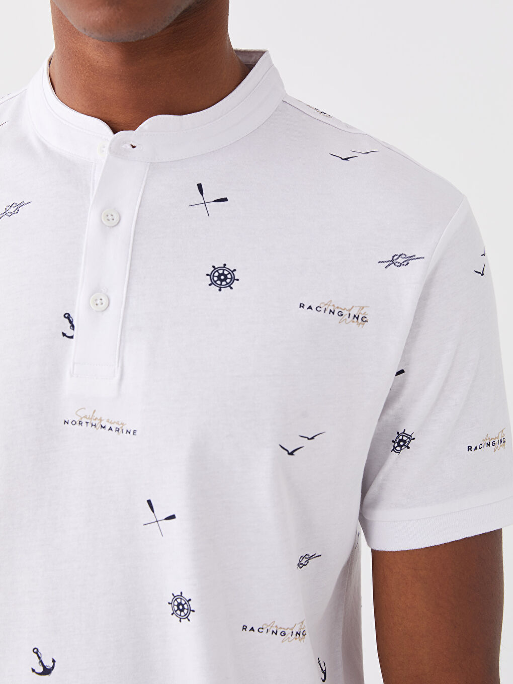 Grandad Collar Short Sleeve Patterned Men's T-Shirt-3