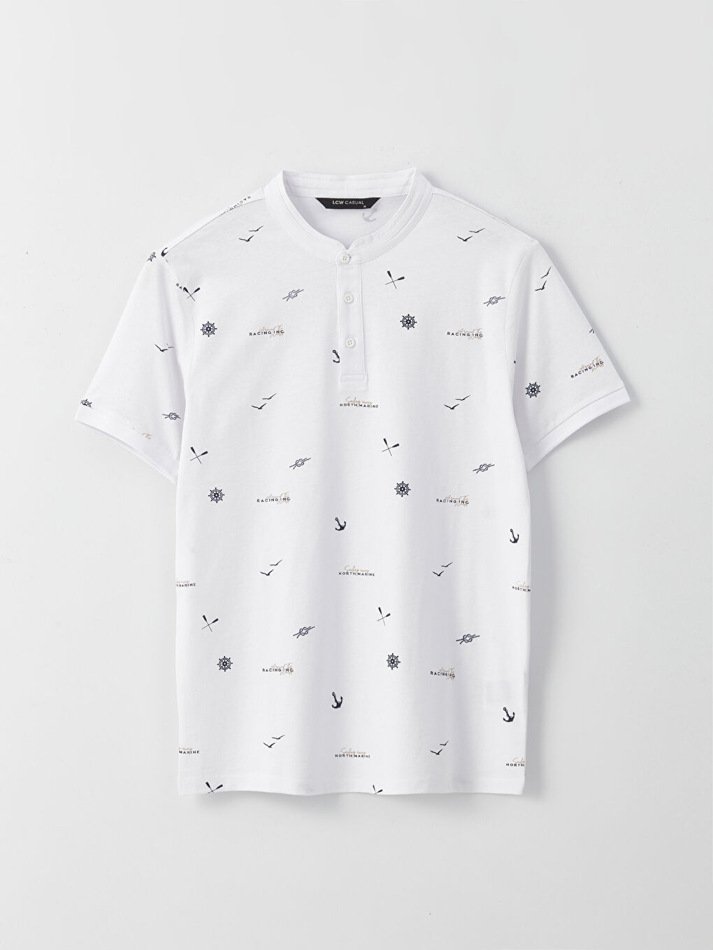 Grandad Collar Short Sleeve Patterned Men's T-Shirt-5