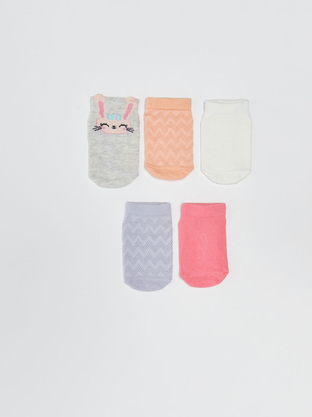 Beyaz Desenli Kız Bebek Patik Çorap 5'li