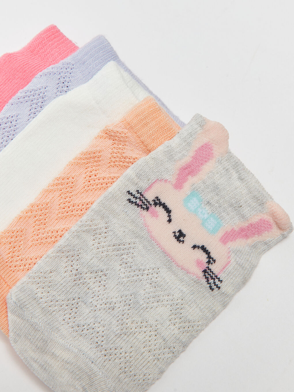 Beyaz Desenli Kız Bebek Patik Çorap 5'li-2