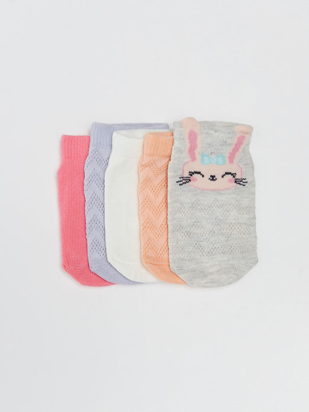 Beyaz Desenli Kız Bebek Patik Çorap 5'li-3