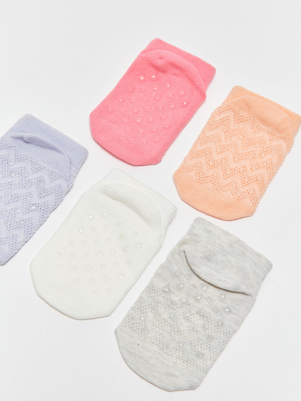 Beyaz Desenli Kız Bebek Patik Çorap 5'li-4