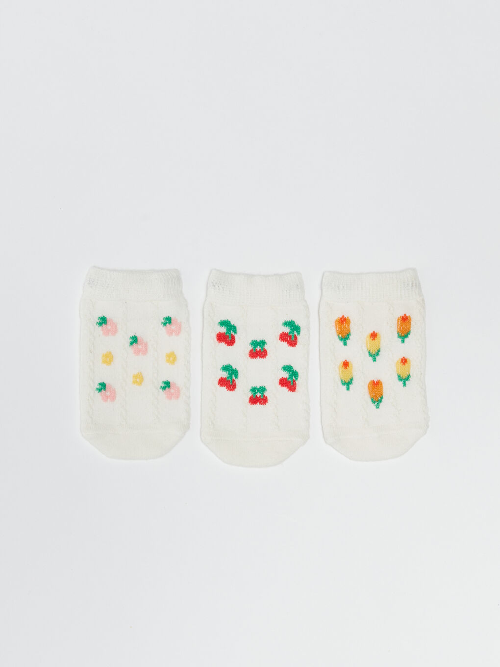 Beyaz Desenli Kız Bebek Patik Çorap 3'lü