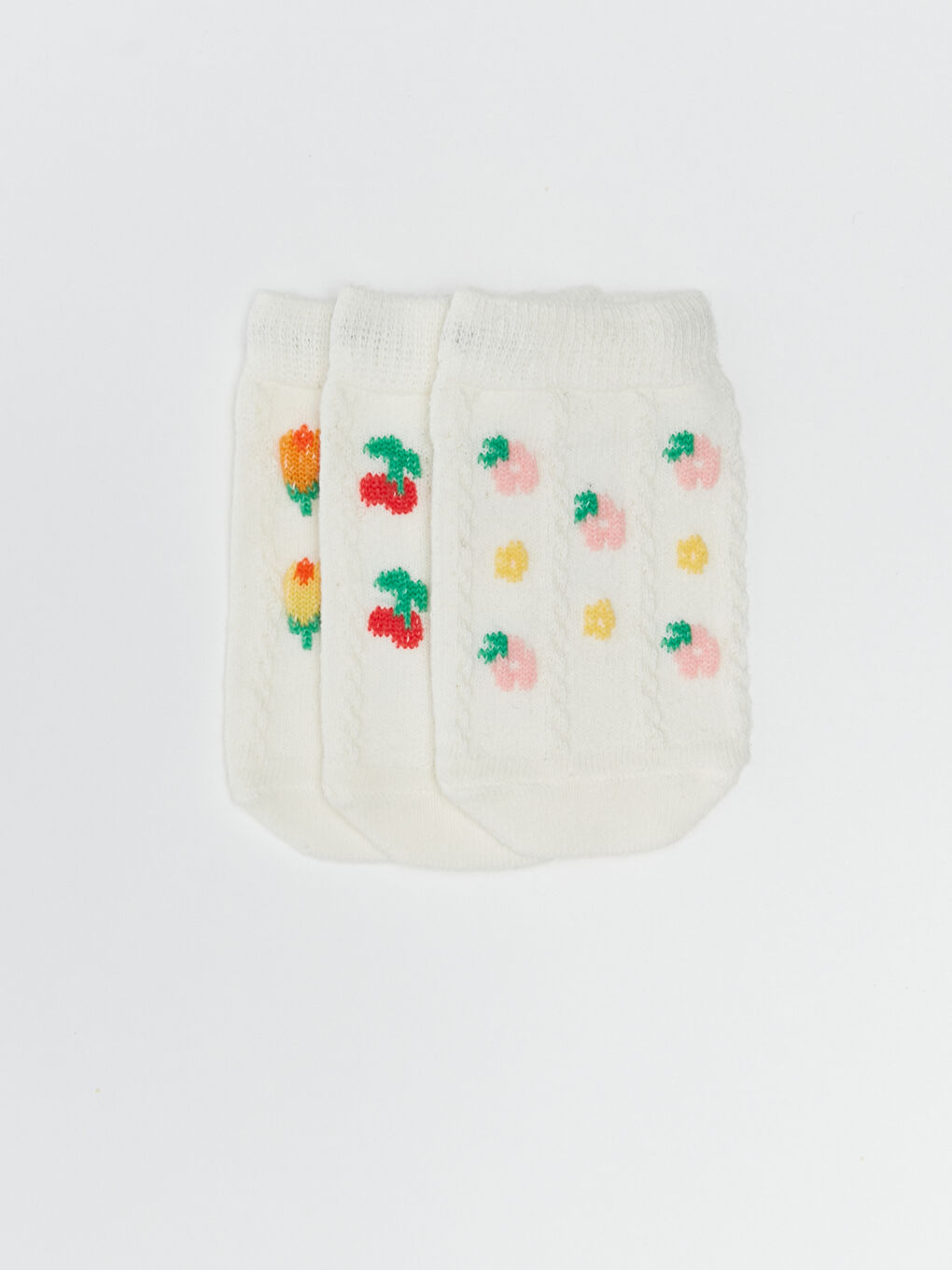 Beyaz Desenli Kız Bebek Patik Çorap 3'lü-2