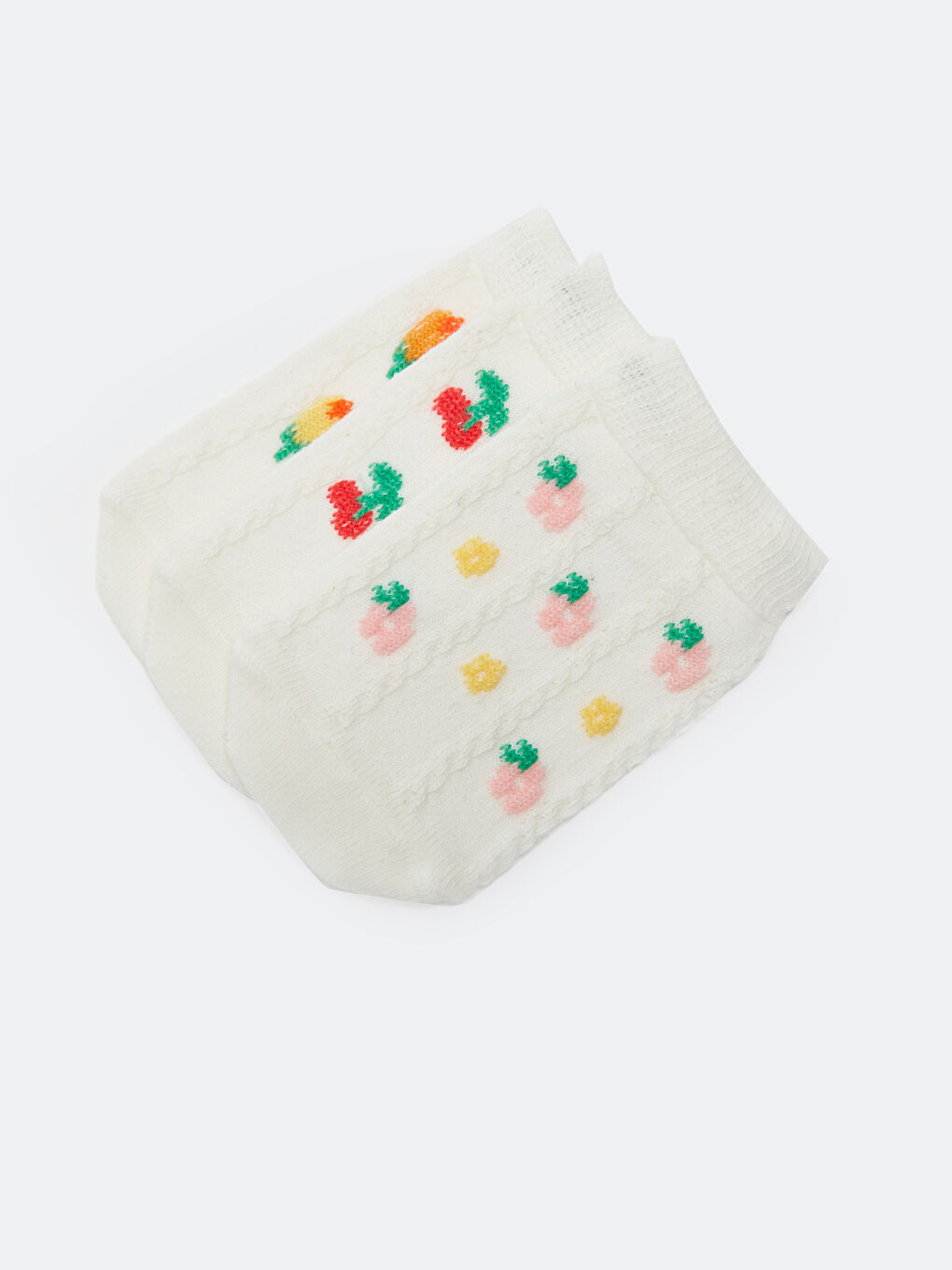 Beyaz Desenli Kız Bebek Patik Çorap 3'lü-3