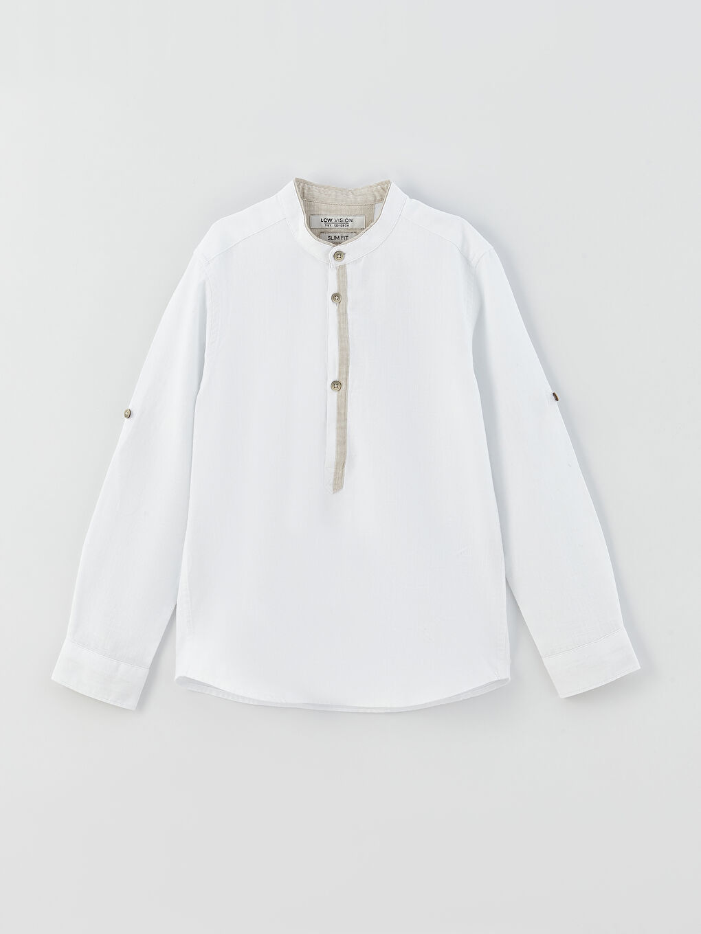 Beyaz Hakim Yaka Basic Uzun Kollu Erkek Çocuk Gömlek