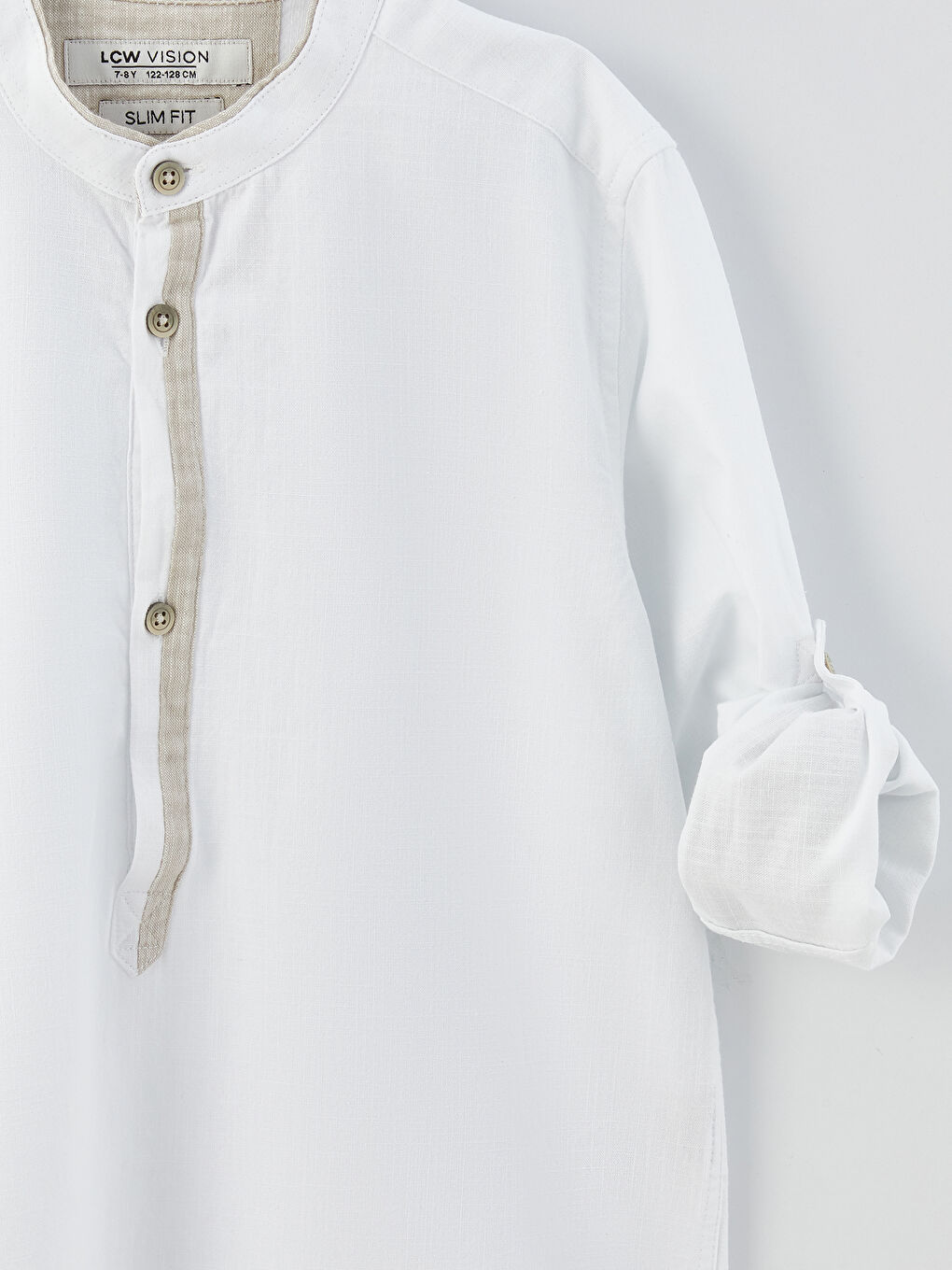 Beyaz Hakim Yaka Basic Uzun Kollu Erkek Çocuk Gömlek-2