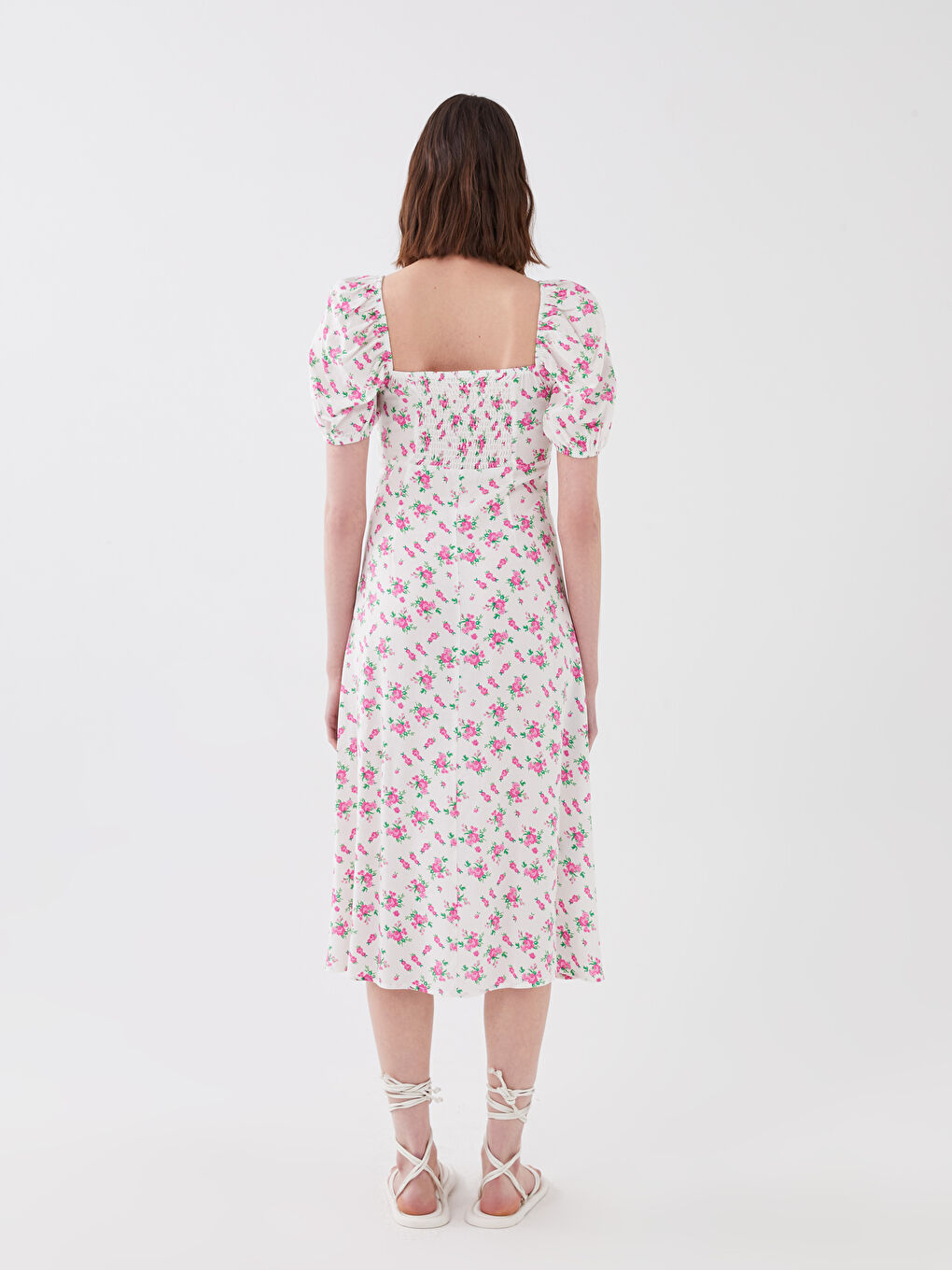 Платье с вырезом «Сердечко», цветочным узором, коротким рукавом из вискозы для женщин-8