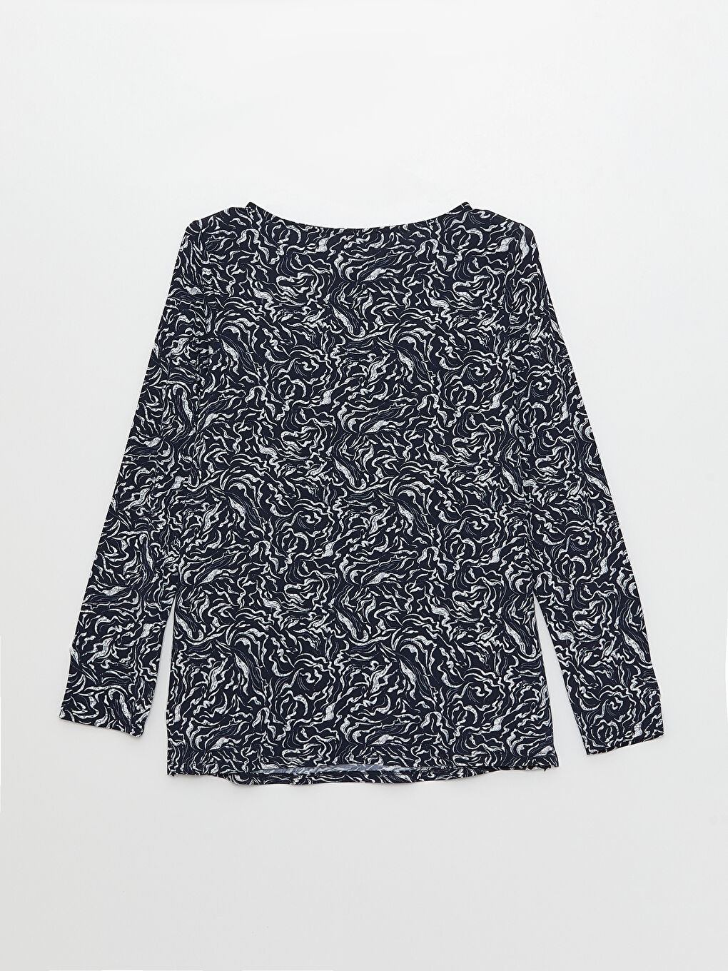 Lacivert Bisiklet Yaka Desenli Uzun Kollu Kadın Bluz-6