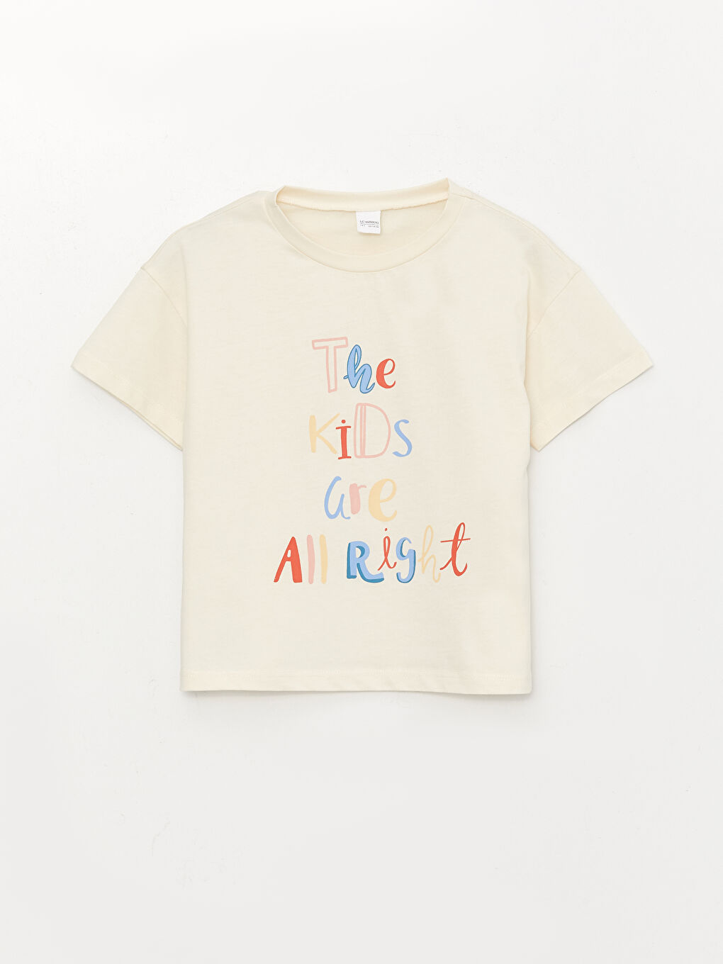 Ekru Bisiklet Yaka Baskılı Kısa Kollu Kız Çocuk Pijama Takımı-1