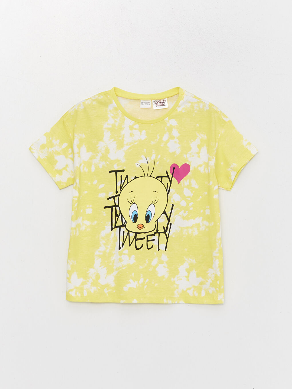 Beyaz Bisiklet Yaka Tweety Baskılı Kısa Kollu Kız Çocuk Şortlu Pijama Takımı-1