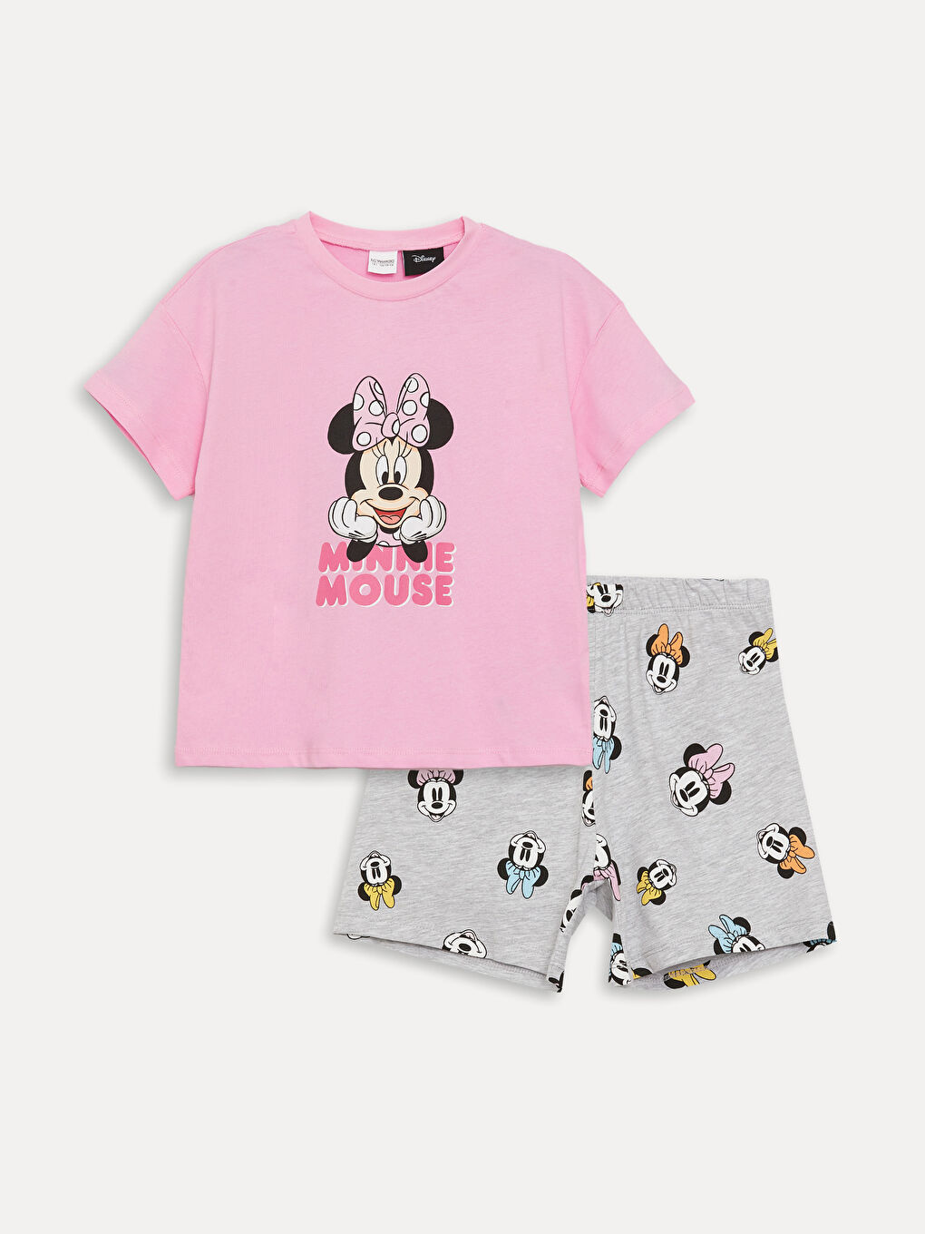 Crew Neck Minnie Mouse Printed Short Sleeve Girls' Shortie Pyjama Set