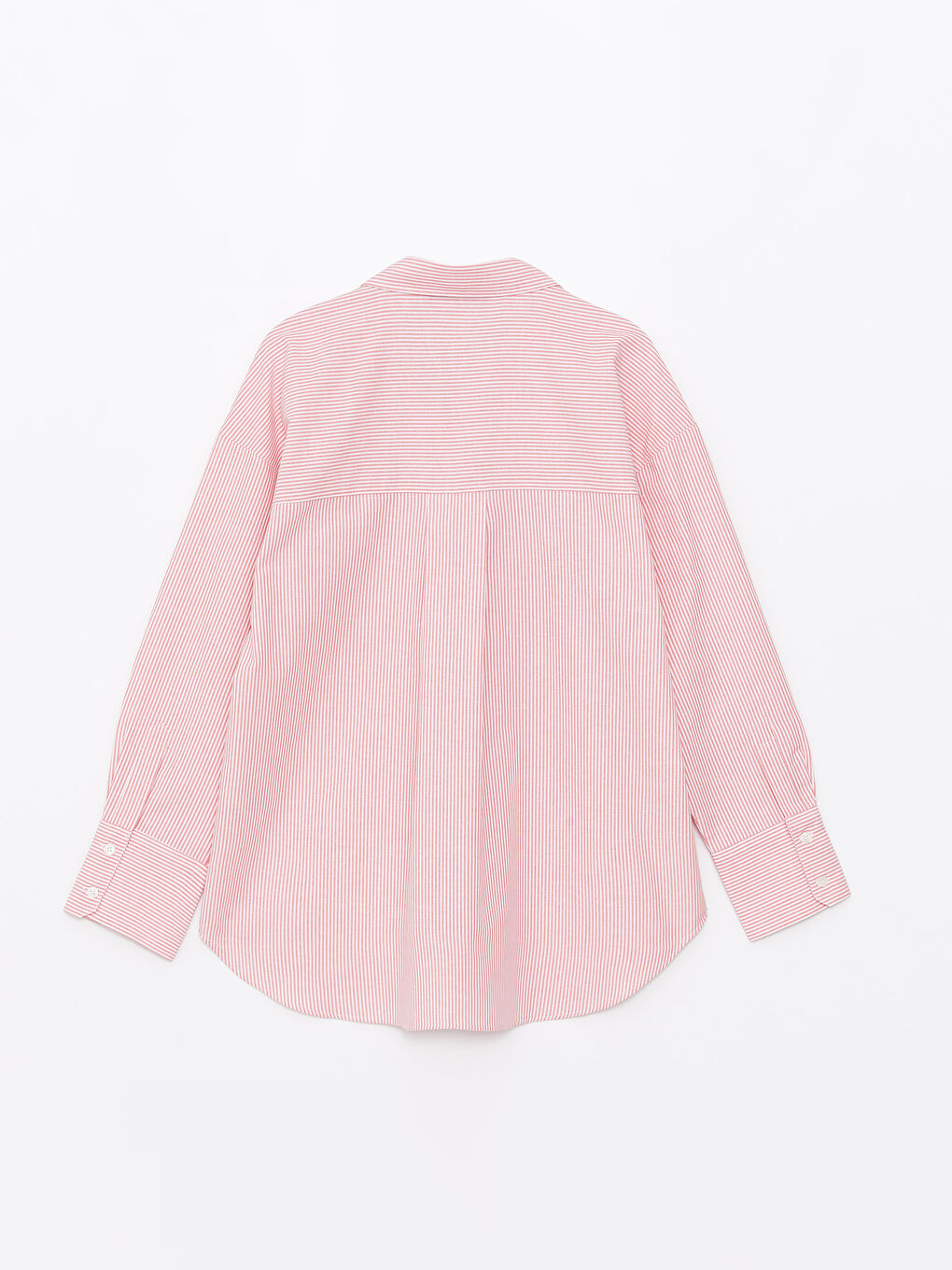 Kırmızı Cep Detaylı Çizgili Uzun Kollu Kadın Gömlek-6