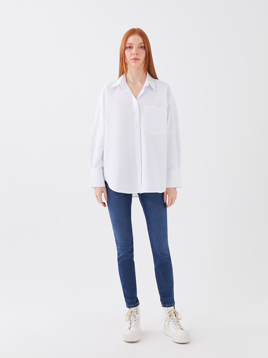 LCW Vision Beyaz Düz Uzun Kollu Oversize Kadın Gömlek - 2