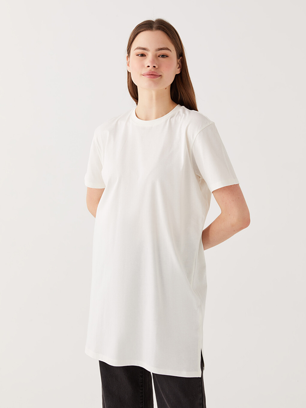 Crew Neck Plain Short Sleeve Women's Tunic