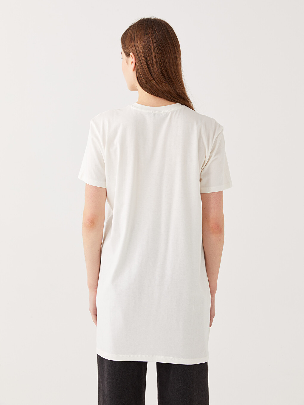 Crew Neck Plain Short Sleeve Women's Tunic-4