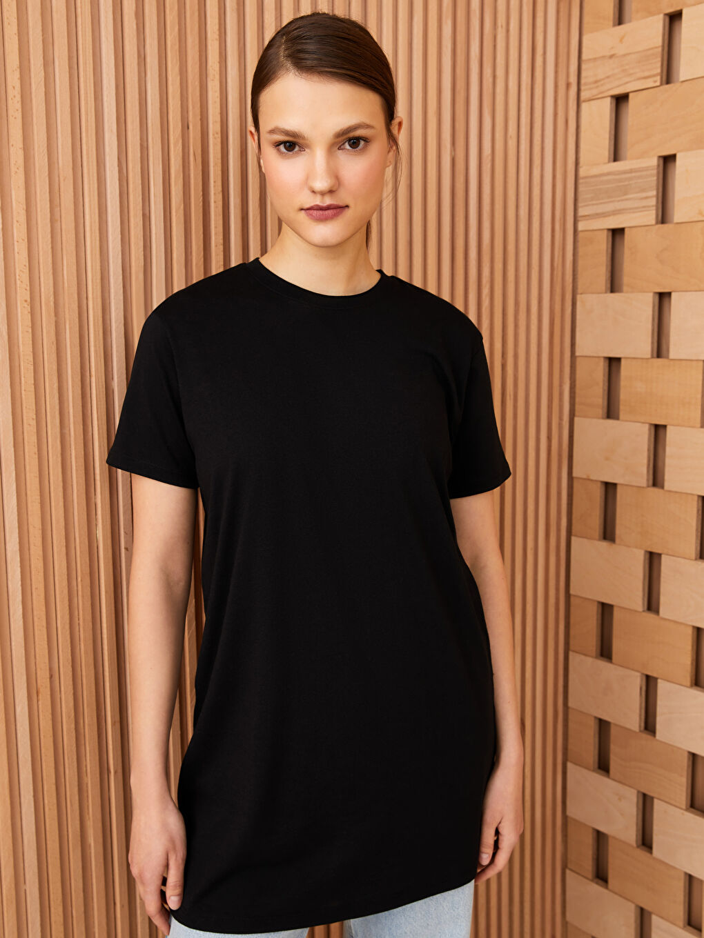 Crew Neck Plain Short Sleeve Oversize Women's Tunic -S3DF10Z8-RQN