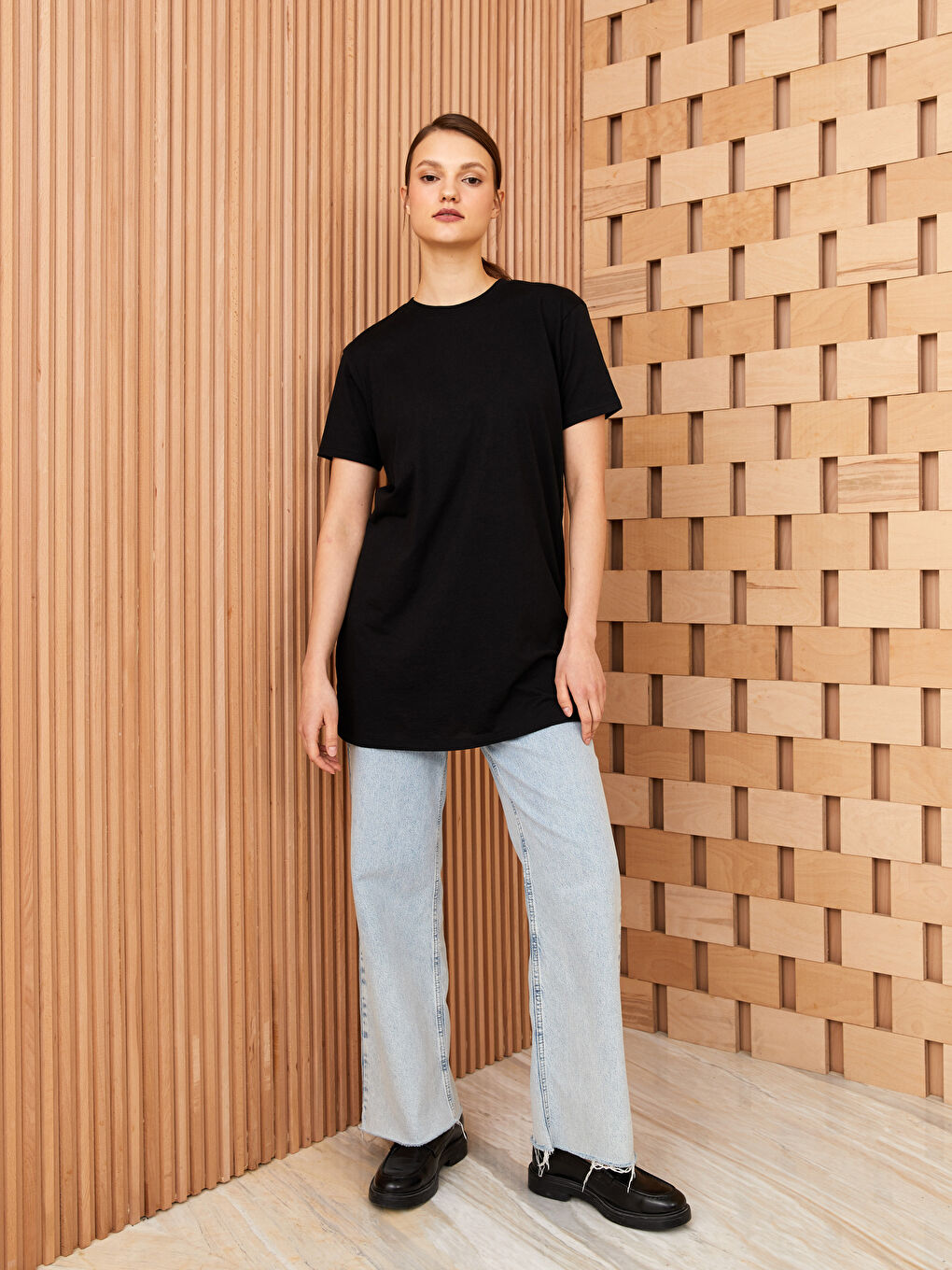 Crew Neck Plain Short Sleeve Oversize Women's Tunic -S3DF10Z8-RQN