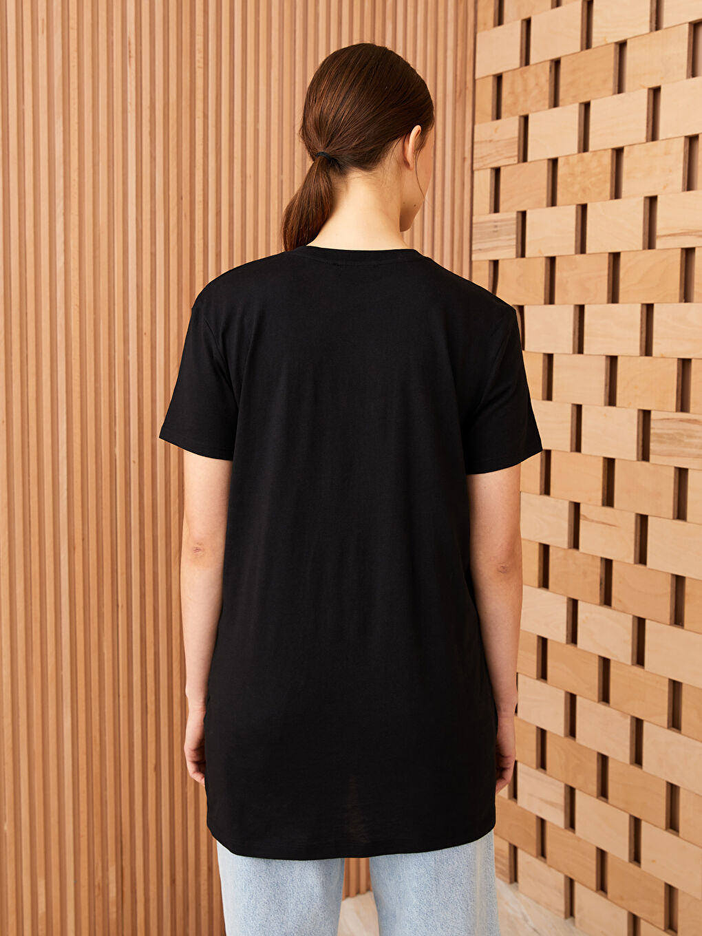 Crew Neck Plain Short Sleeve Oversize Women's Tunic -S3DF10Z8-RQN