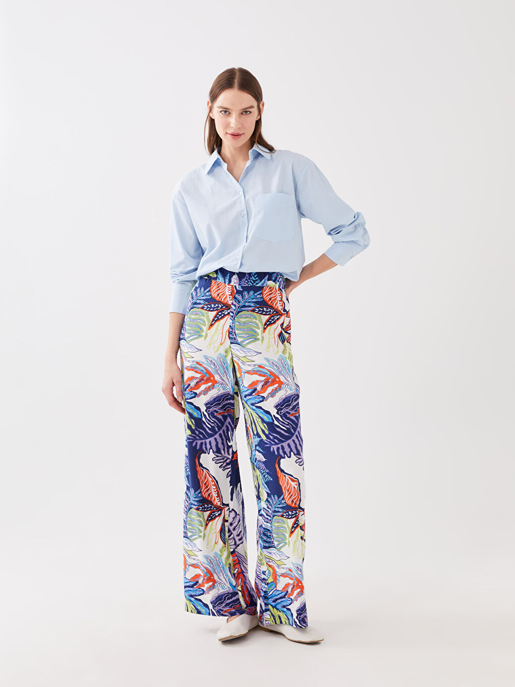 Pantalon Palazzo Imprimé à Taille Élastique Pour Femmes