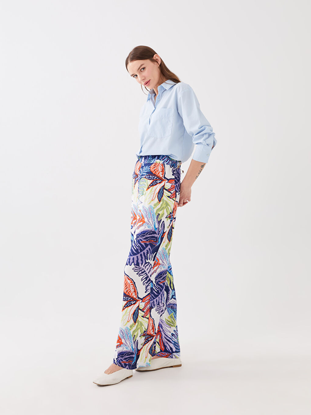Pantalon Palazzo Imprimé à Taille Élastique Pour Femmes-1