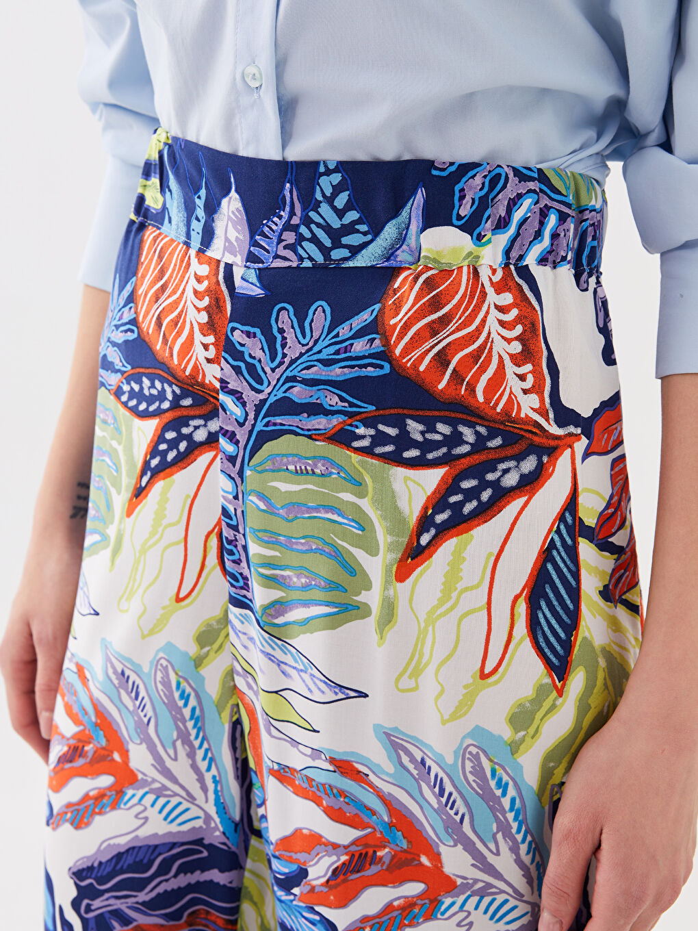 Pantalon Palazzo Imprimé à Taille Élastique Pour Femmes-2