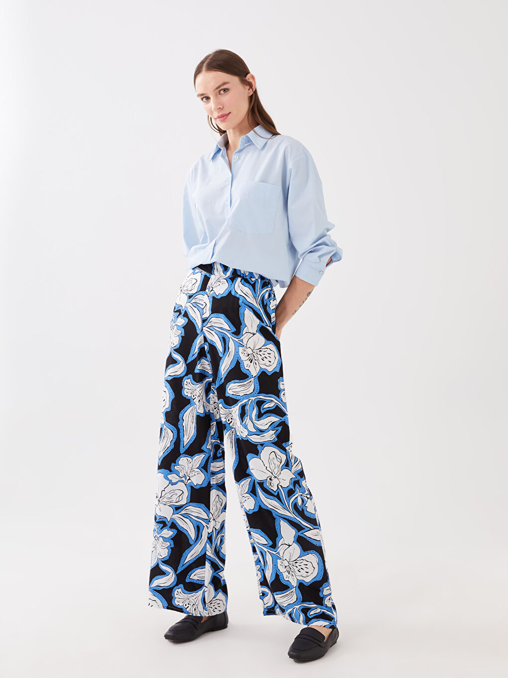 Elastische Palazzo-Hose für Damen mit Muster
