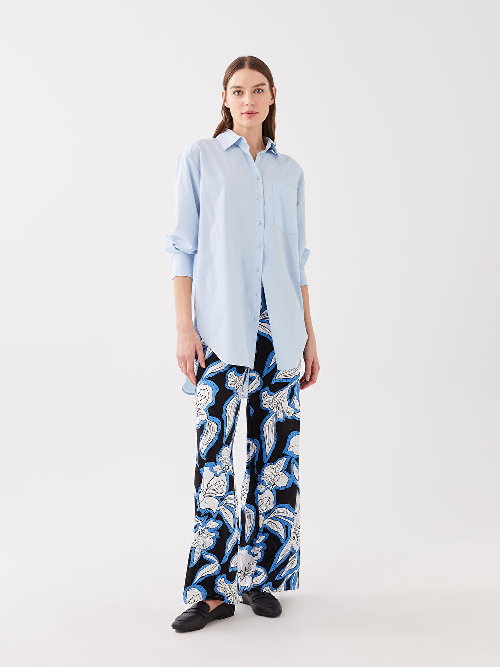 Elastische Palazzo-Hose für Damen mit Muster-1