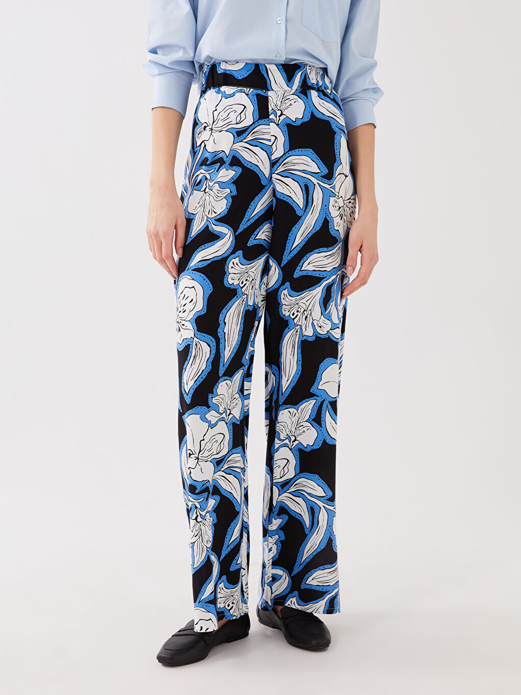 Elastische Palazzo-Hose für Damen mit Muster-3