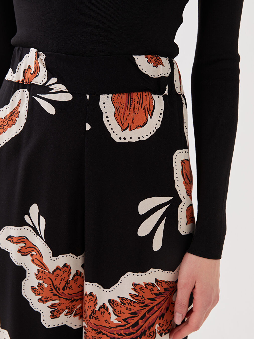 Pantaloni Palazzo Imprimați cu Talie Elastică pentru Femei-2