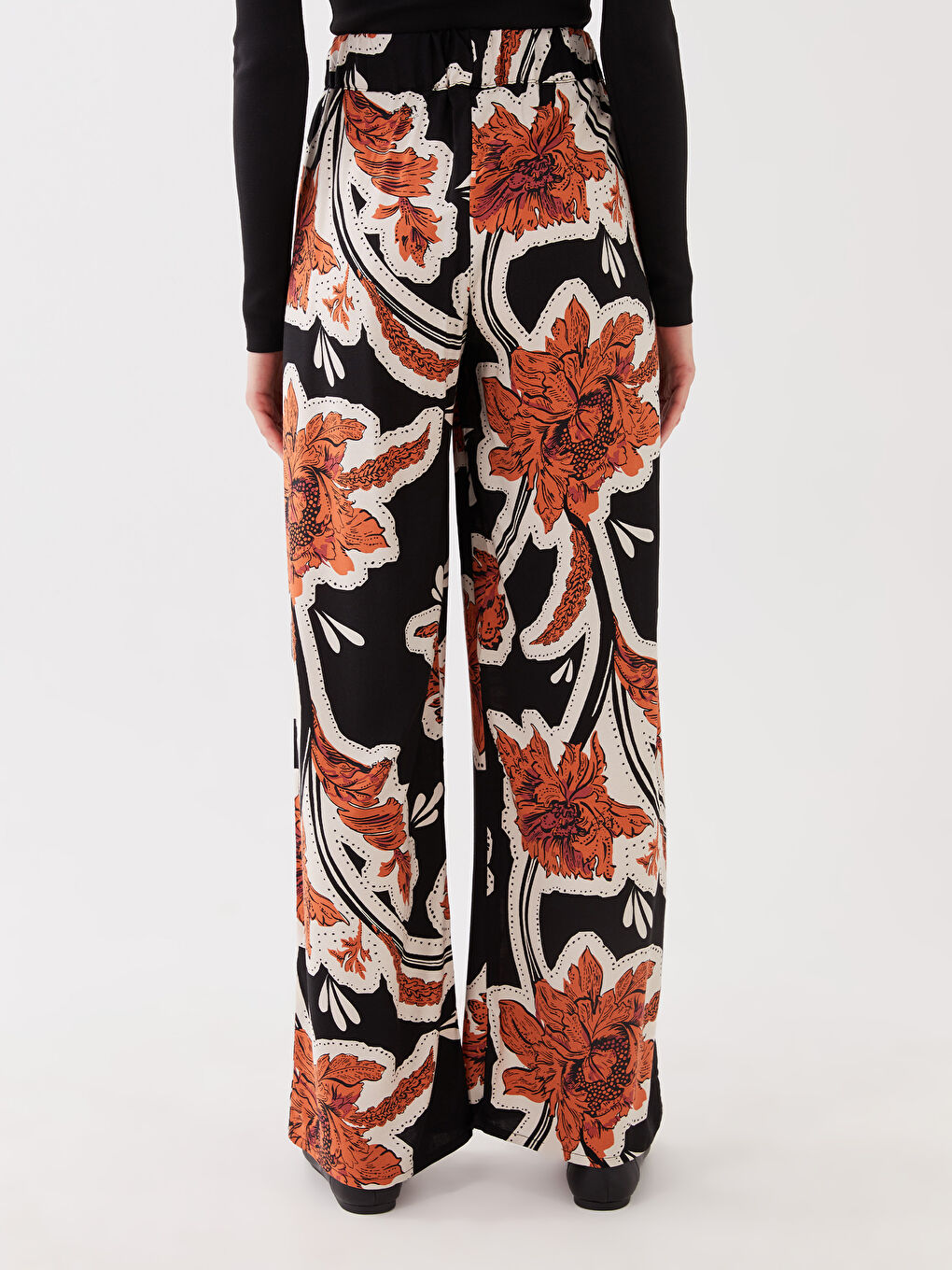 Pantaloni Palazzo Imprimați cu Talie Elastică pentru Femei-4