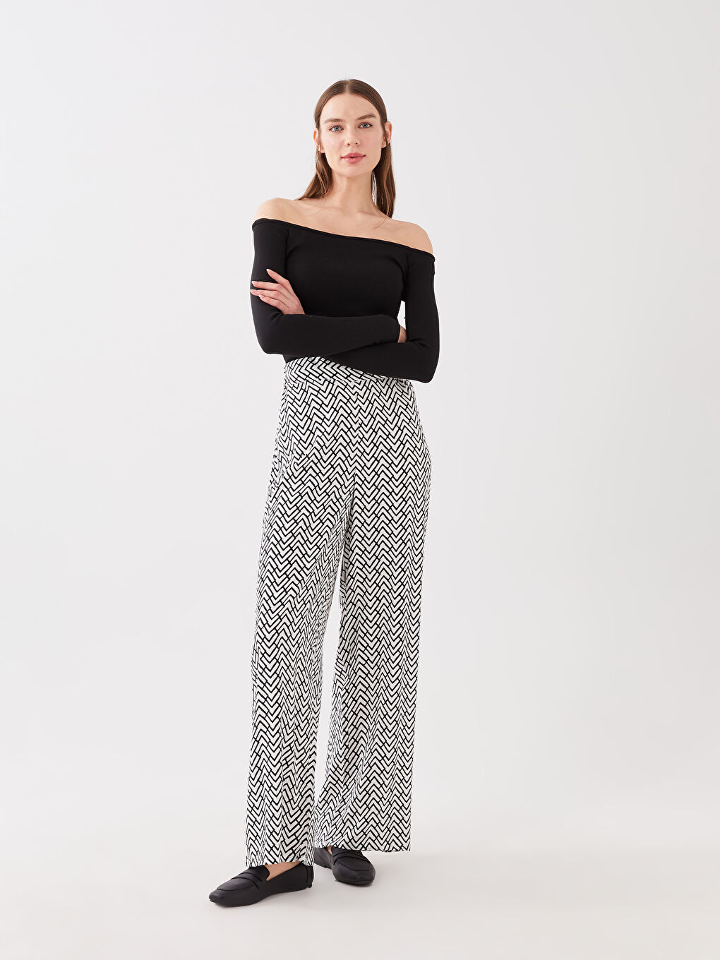 Pantalon Palazzo Imprimé à Taille Élastique Pour Femmes