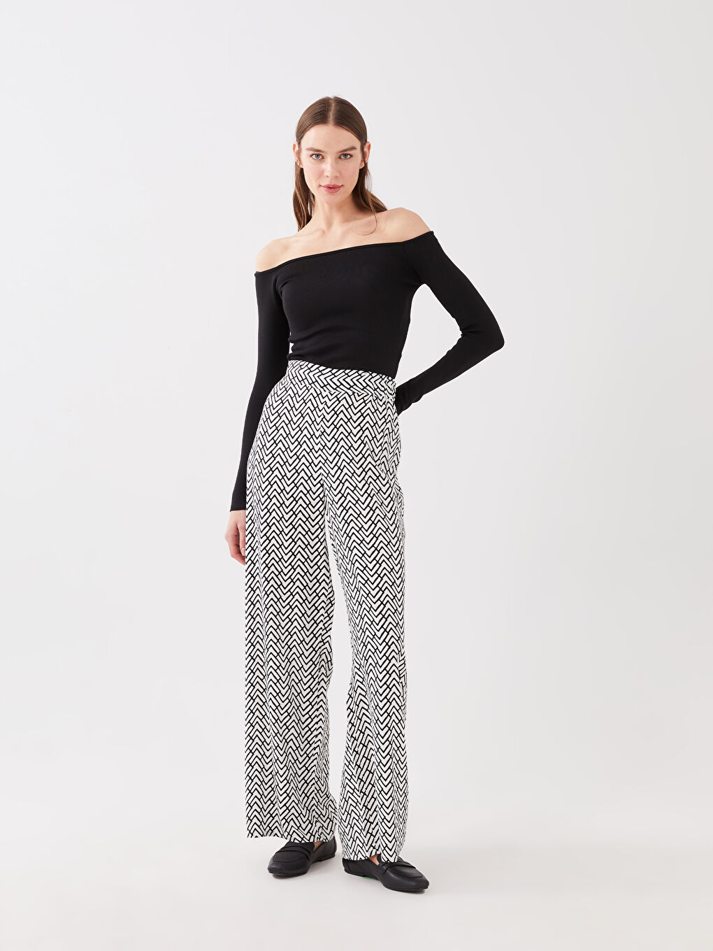 Pantalon Palazzo Imprimé à Taille Élastique Pour Femmes-1