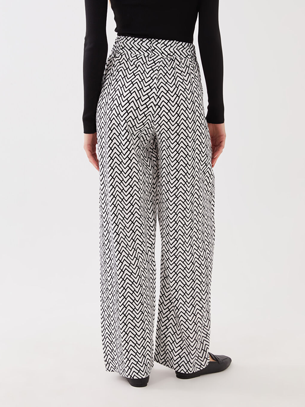 Pantalon Palazzo Imprimé à Taille Élastique Pour Femmes-4